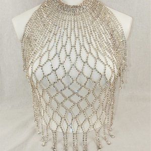 HIGE & UNIQUE STATEMENT RUNWAY NECKLACE - Rhinestone Full Body Bib